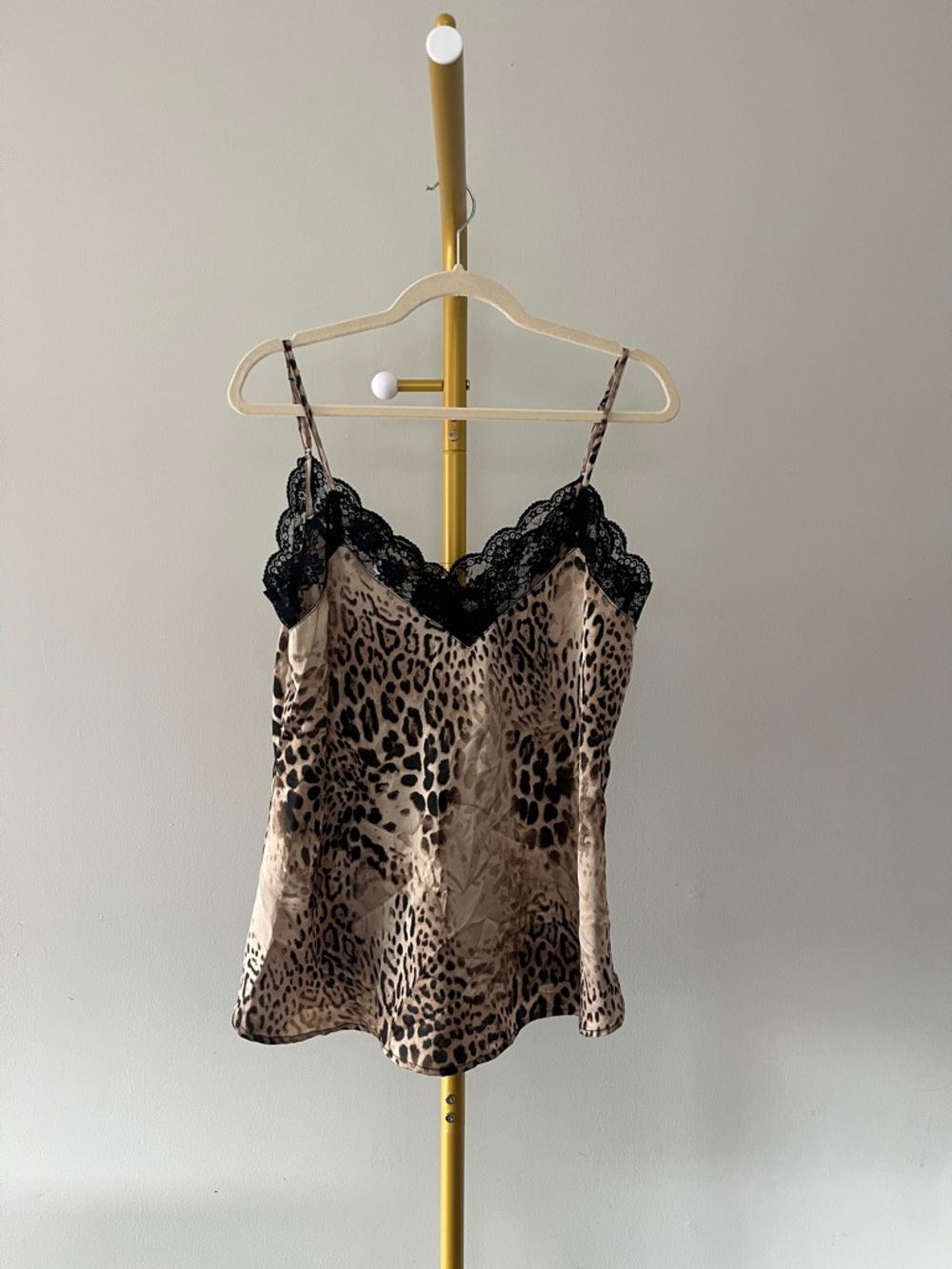 Davi & Dani Brown Animal Print Lace Trim Adjustable Strap Camisole Women’s Small